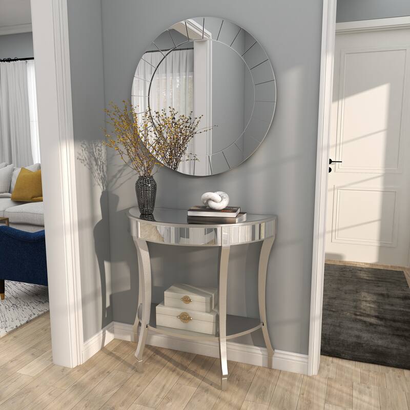 Silver Wood Mirrored 1 Shelf Console Table with Mirror (Set of 2) - 32 x 14 x 32