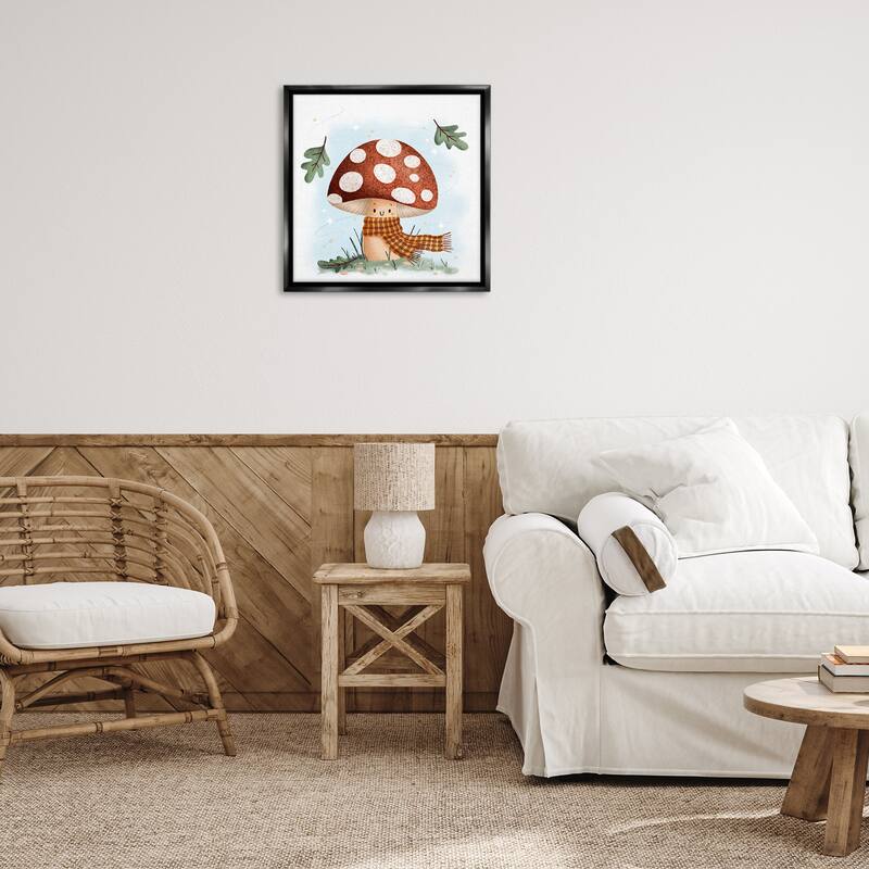 Stupell Happy Mushroom in Scarf Framed Floater Canvas Wall Art Design By Sarah Hickman