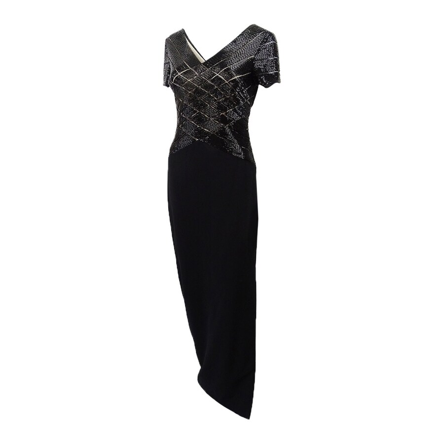 adrianna papell black beaded gown