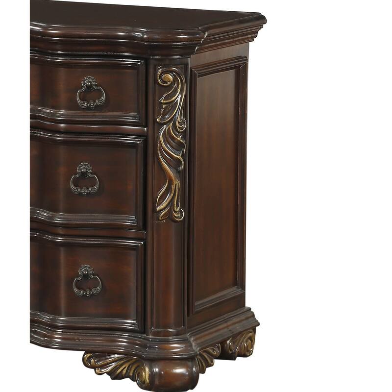 Royal Bedroom Nightstand of 3 Drawers Ring Pulls Traditional Home Furniture