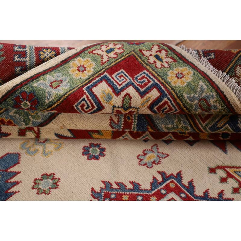 Beige / Ivory Traditional Kazak Oriental Area Rug Handmade Wool Carpet - 6'7" x 9'10"