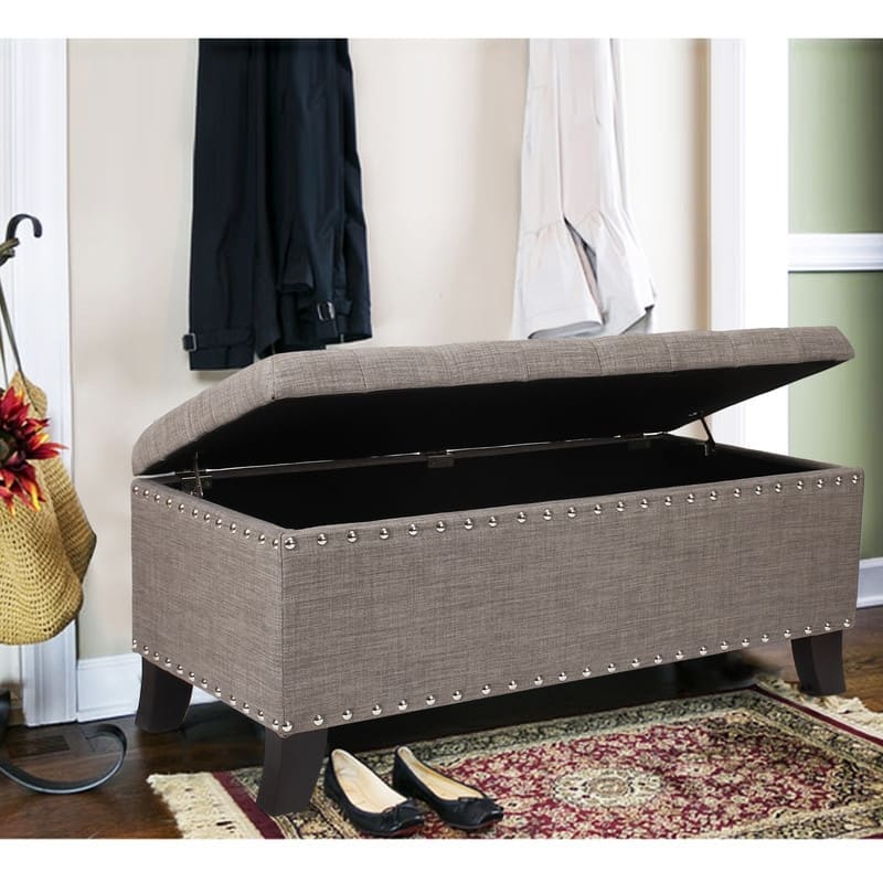 Adeco Set of 3 Linen Fabric Storage Ottoman Bench Lift Top Footstool