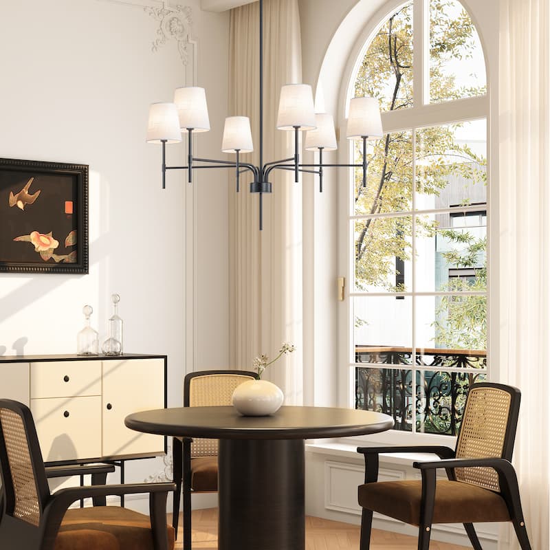 Starsky Transitional & Modern Chandelier with White Fabric Shades