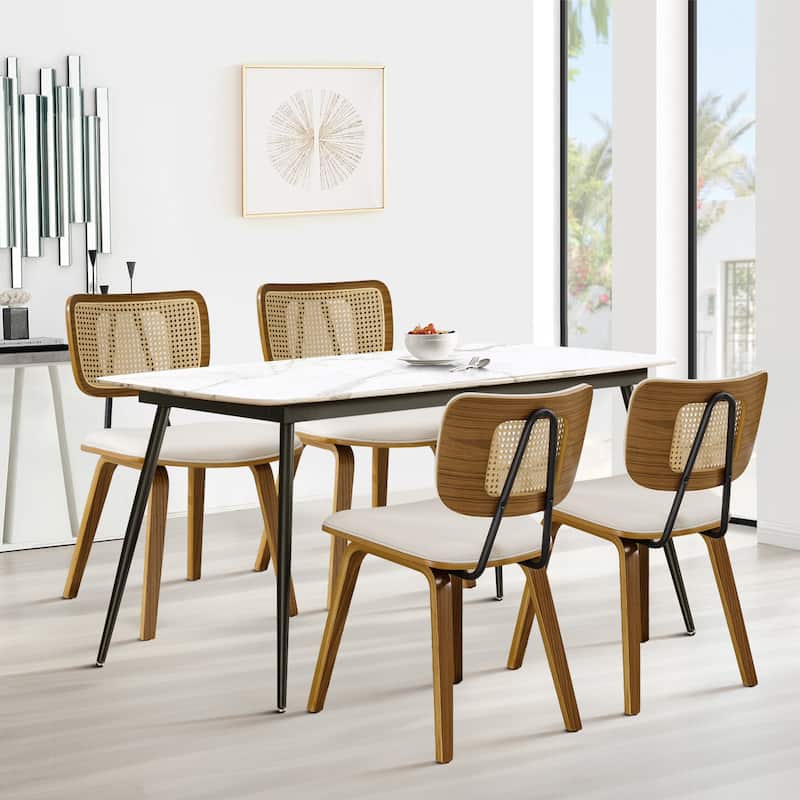 Faux Leather Upholstered Dining Chairs Set of 2/4 with Wood Legs - 32.3"H x 18.5"W x 21.8"D