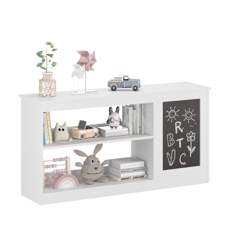 3-in-1 Kids Bookshelf and Toy Storage Cabinet with Chalkboard
