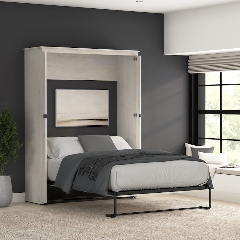 Key West 63W Full Murphy Bed for Living Room or Guest Room by Bestar - Linen White Oak