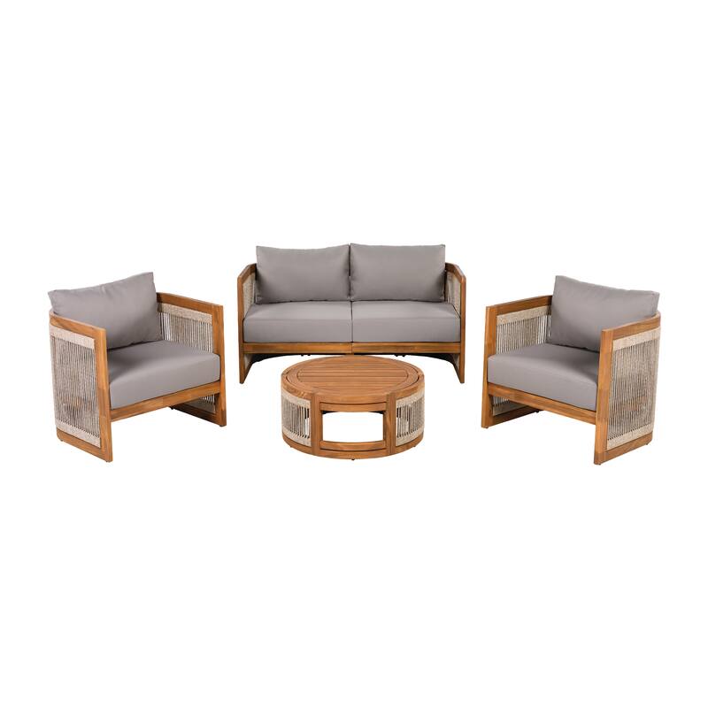 Christopher Knight Home- Sophia 4-piece Acacia Wood Outdoor Conversation Set