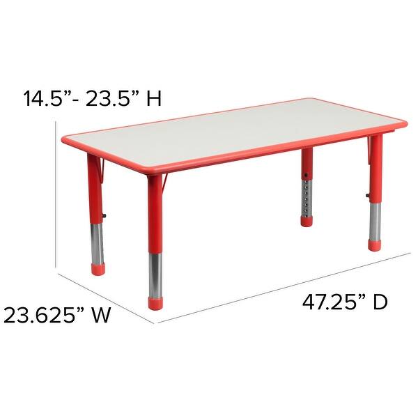 dimension image slide 3 of 4, 23.625"W x 47.25"L Rectangle Plastic Activity Table Set with 6 Chairs