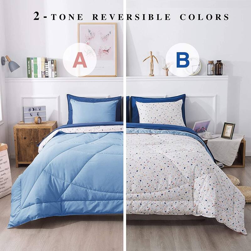KASENTEX 5 or 7 Piece Bed in A Bag Microfiber Down Alternative Comforter Bedding Set with Sheets and Pillow Cases All Season - Alaskan Blue - Full - Queen