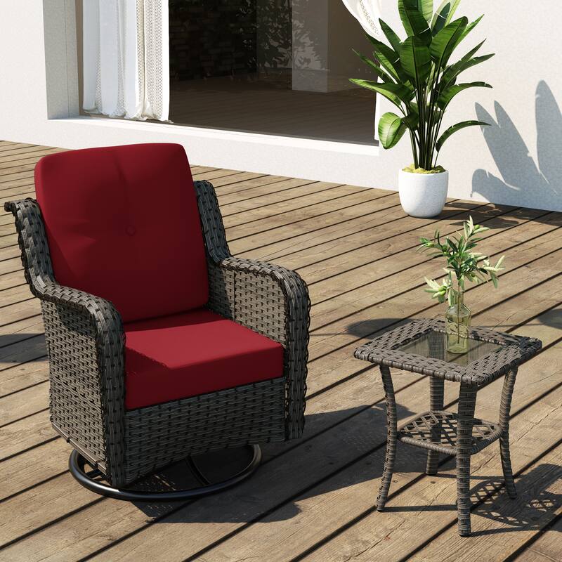 Outdoor Patio Woven Rattan Swivel Rocking Chair with Cushions