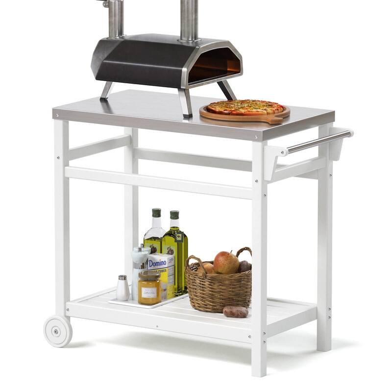 Portable Outdoor Grill Cart with HDPE Legs,Stainless Steel Top&Double-Shelf Storage for BBQ Prep Table