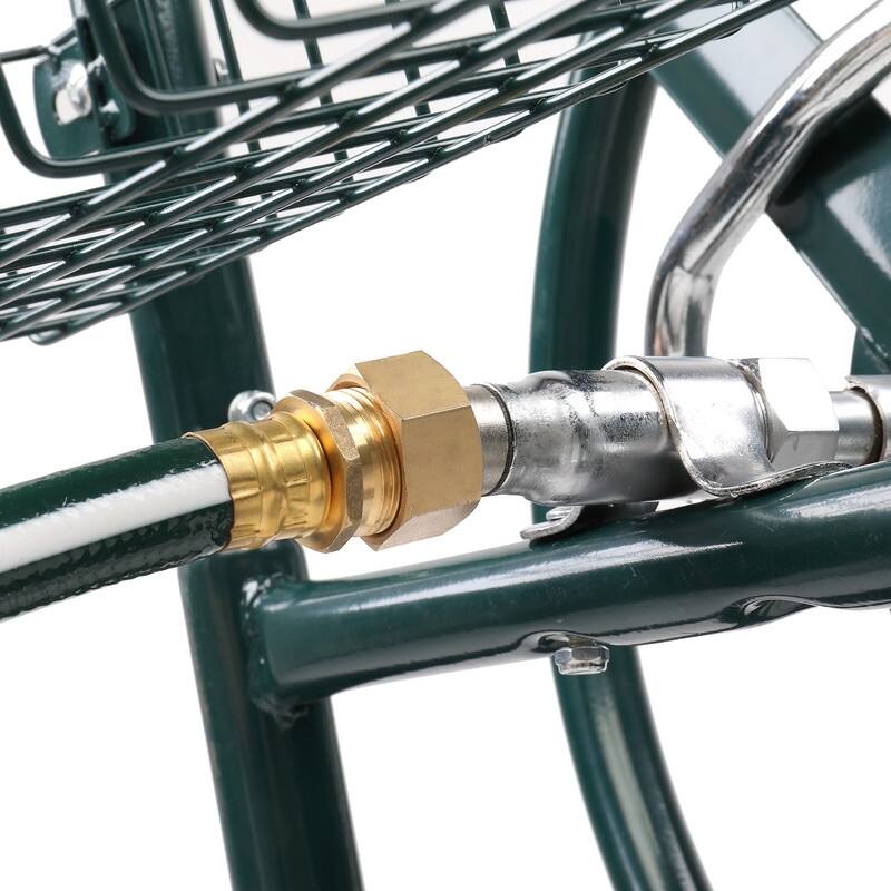 Iron Four-Wheel Hose Holder Cart Dark Green