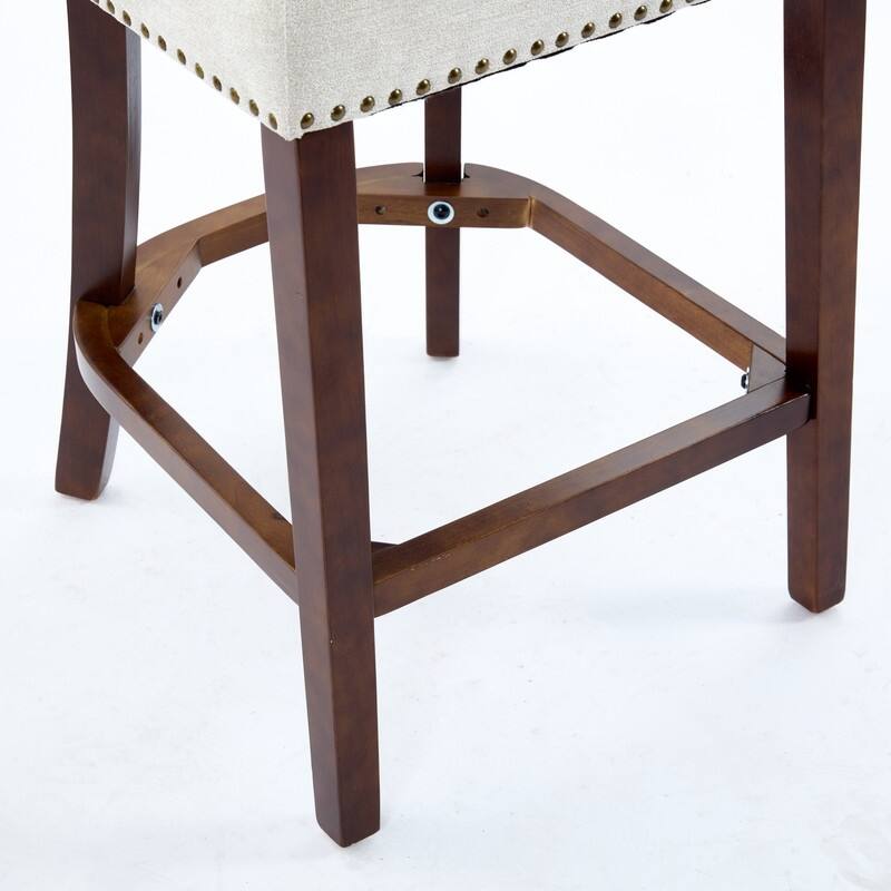 Counter Height Bar Stools Set of 2, Farmhouse Linen Fabric Upholstered Accent Chair Curved Backrest with Copper Nails around
