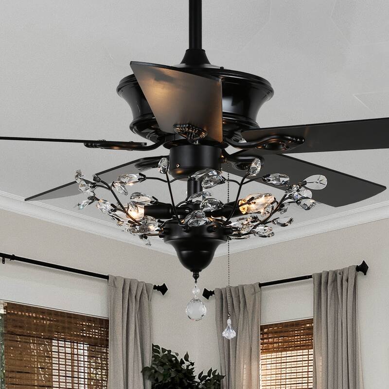 CurveCurio 52-In Classic Ceiling Fan with Light, Brach Shaped Light Shade, Remote Control and Pull Chain Control