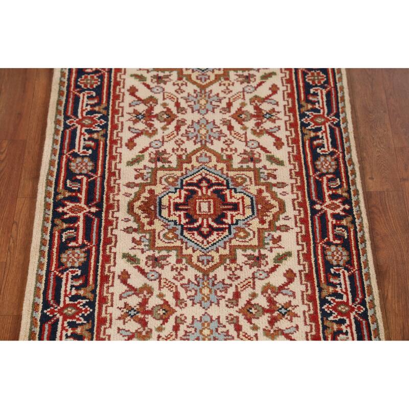 Ivory Heriz Serapi Indian Runner Rug Handmade Wool Carpet - 2'6" x 8'0"