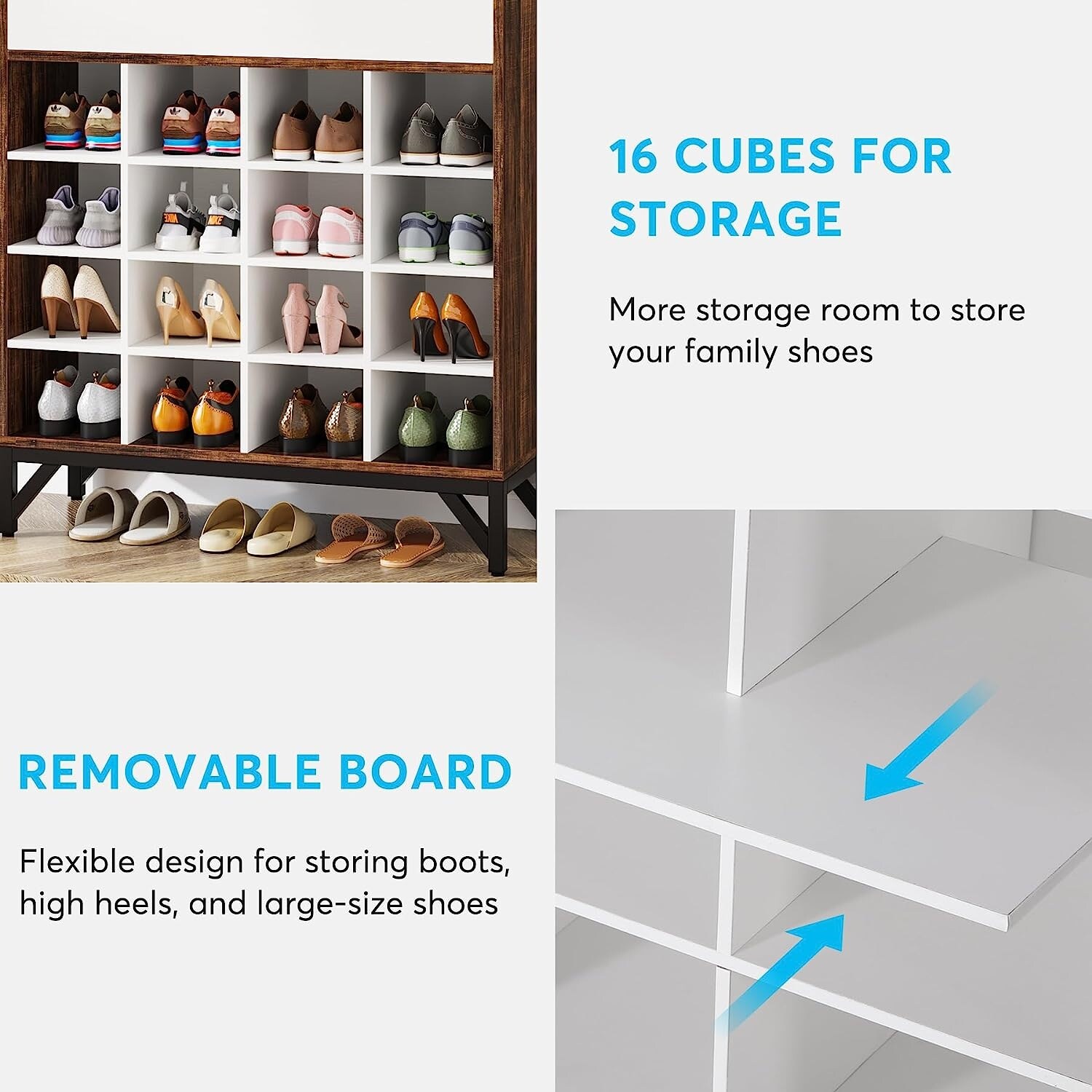 Freestanding Shoe Storage Cabinet for Entryway Wooden Narrow Shoe
