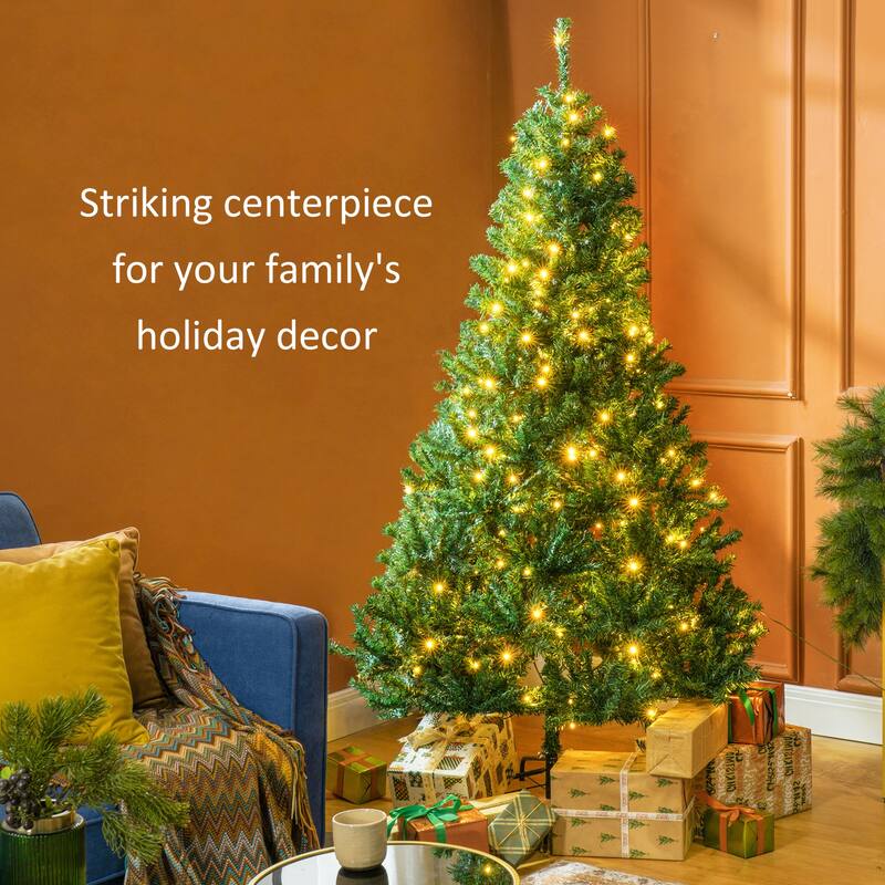 6ft Artificial Christmas Tree with 250 Warm White LED Lights, Realistic Branch Tips, Metal Base, Xmas Tree for Holiday Decor