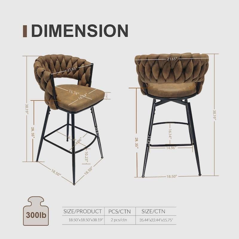Upholstered Counter Stool Arm Chairs Set of 2