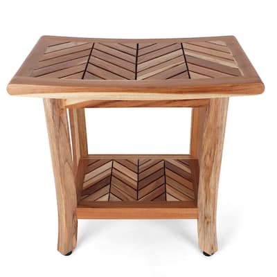 Chevron Teak Shower Stool - N/A