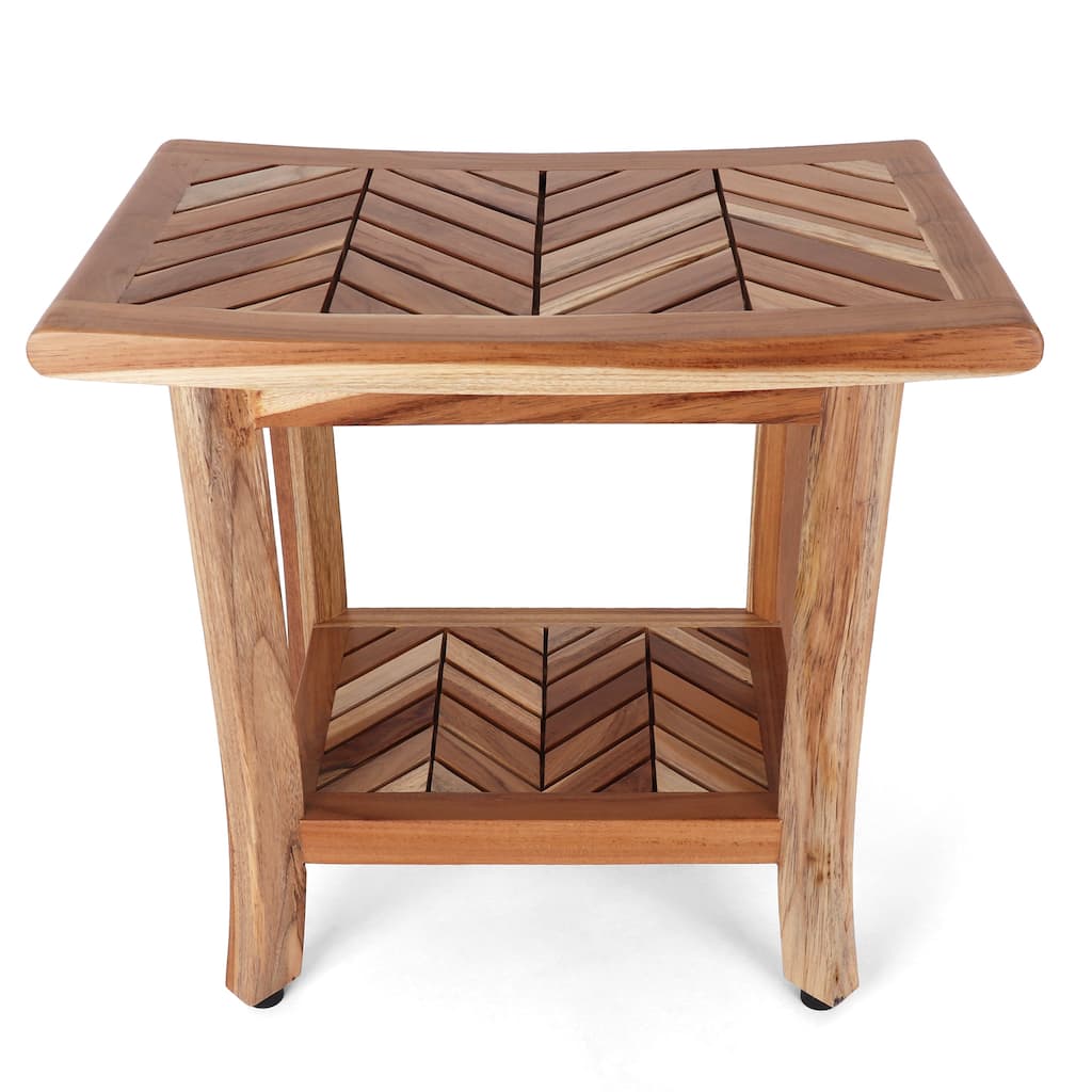Chevron Teak Shower Stool - N/A