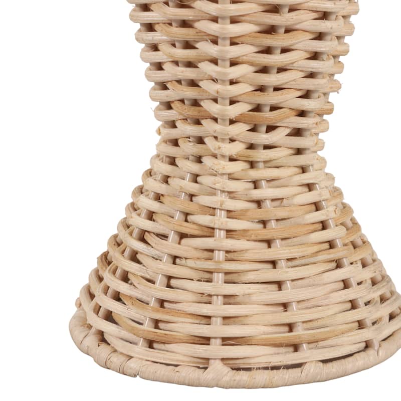 Candle Holder - Brown Metal Handwoven Raffia Pillar