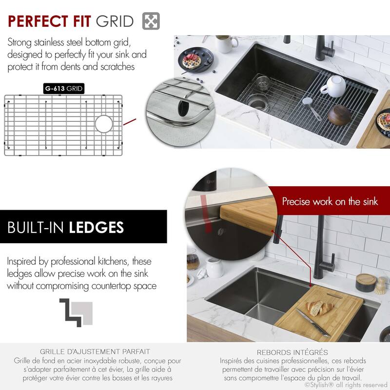 Undermount 33" Workstation Single-Bowl Stainless Steel Kitchen Sink