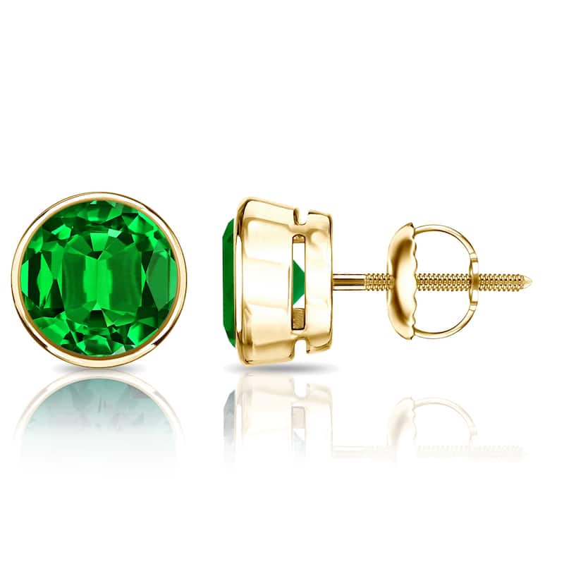 Auriya 14k Gold Lab Grown Gemstone Green Emerald Stud Earrings Round 0.25 to 5.00 ct. tw. Bezel Screw-Back - 4.50ct tgw. - Yellow