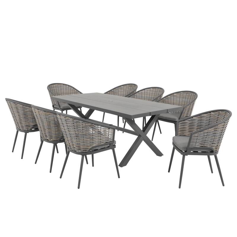 Patio 9 pieces Aluminum Cushioned Dining Set