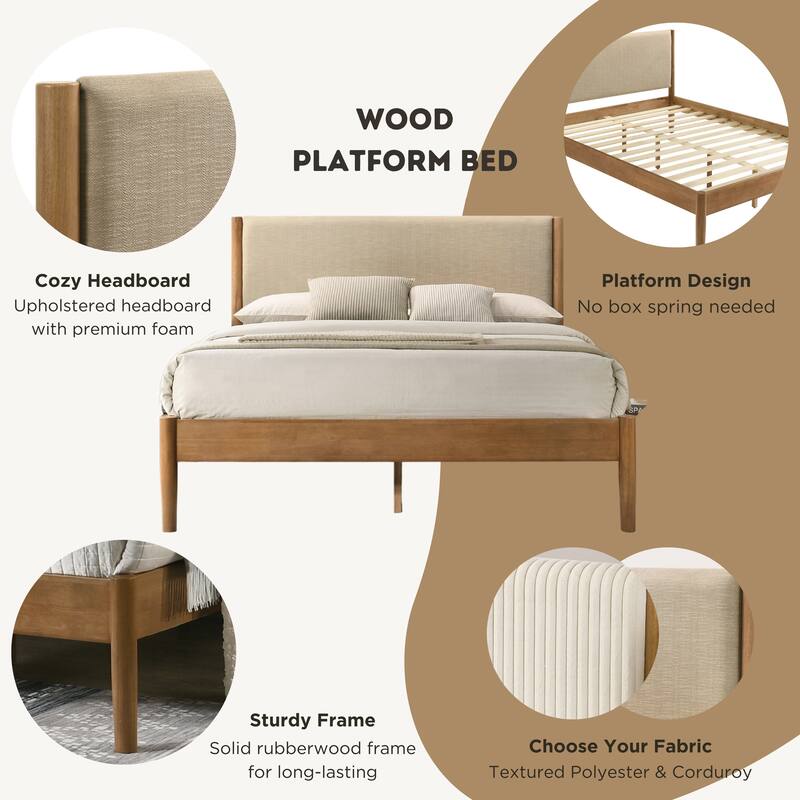 Roundhill Furniture Vichy 5-Piece Rattan Bedroom Set with Upholstered Queen Bed, Chest, Dresser, Mirror, and 2 Nightstands