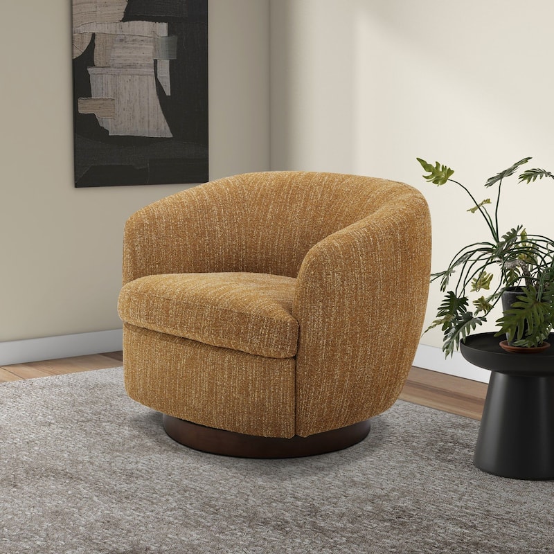 Divani Casa Wendt Modern Mustard Fabric Swivel Accent Chair - Brown