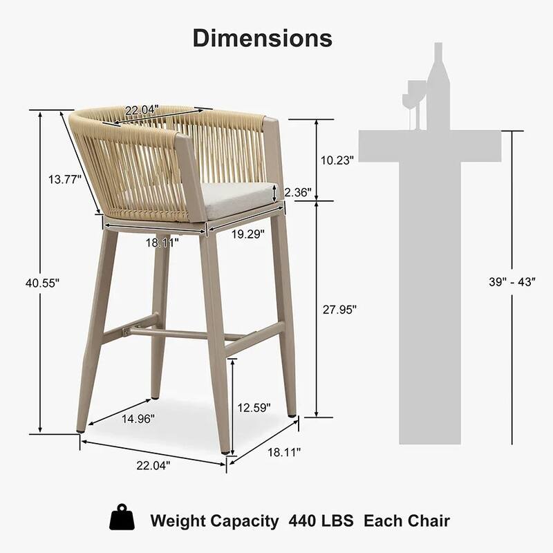 PURPLE LEAF Outdoor Dining Chairs Set of 2 Patio Counter Height Bar Stool with Cushion