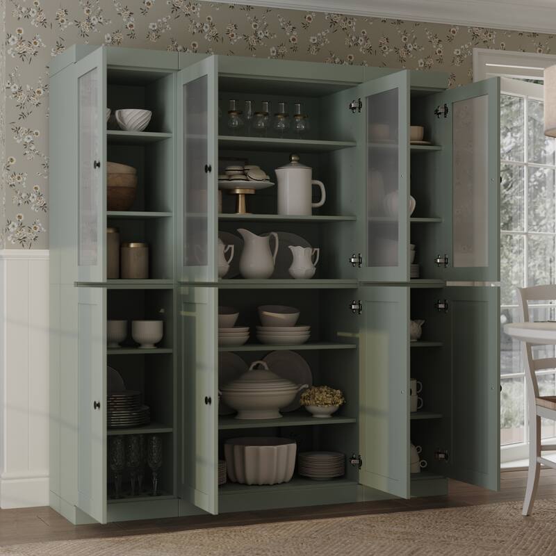 Palace Imports 100% Solid Wood 65" Pantry Cabinet with Frosted Glass, Shaker Doors and Adjustable Shelves