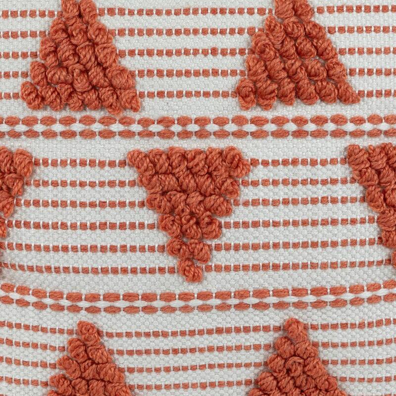 20" Orange and Cream Handloom Woven Outdoor Square Throw Pillow