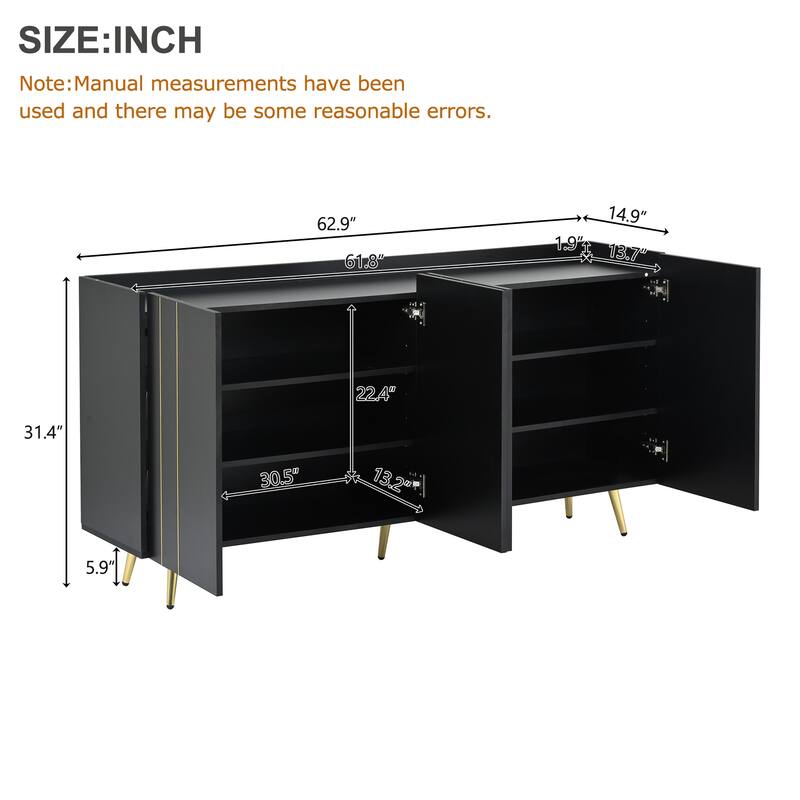 Luxurious Shoe Cabinet with 5 Metal Legs, Modern TV Stand with 4 Adjustable Shelves for TVs Up to 70"