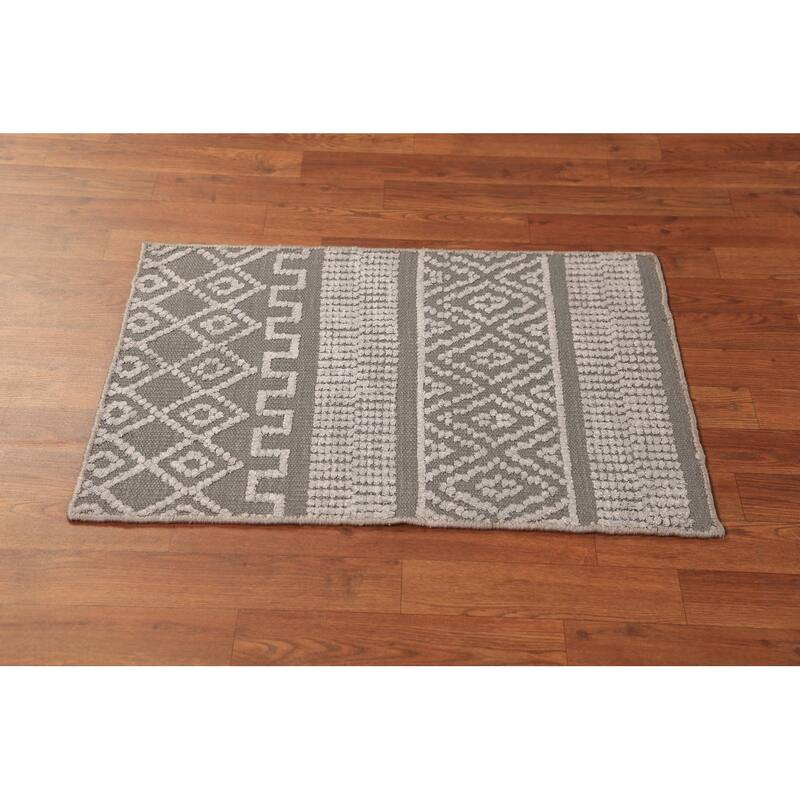 Geometric Moroccan Indian Accent Rug Handmade Foyer Wool Carpet - 2'0"x 3'0"