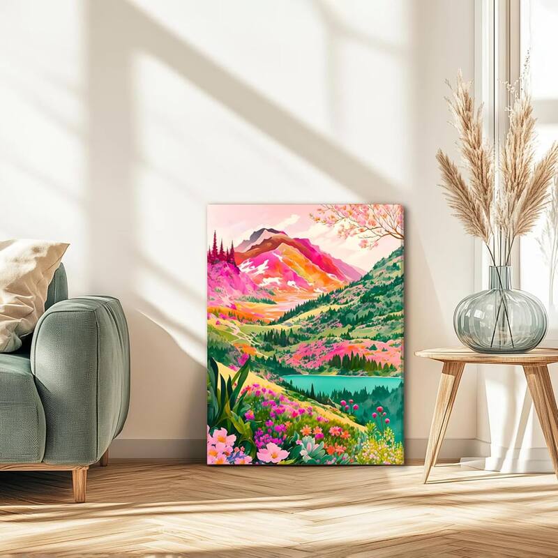 Colorful Watercolor Mountain Canvas Wall Art