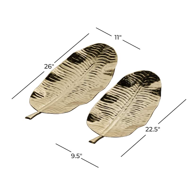 Metal Leaf Tray - Set of 2 Gold - Roche River Decor - 10"W x 25"L x 2"H