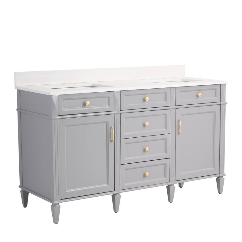 35''H Solid Wood Bath Vanity With Carrera White Quartz Top and Sink