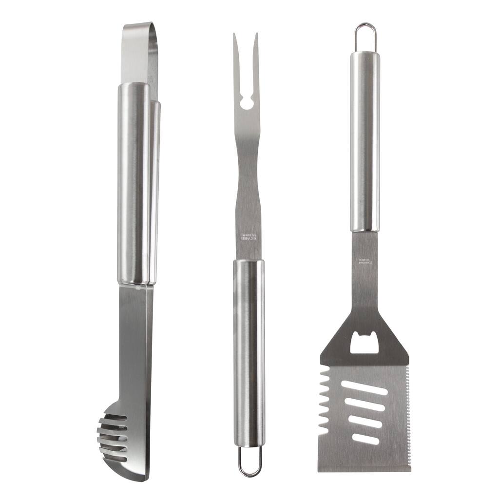 Gibson Home Canyon 3Pc Stainless Steel BBQ Tool Set in Brushed Silver