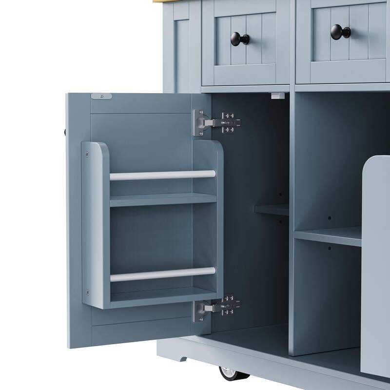 Roomfitters Kitchen Island Cart with 2 Bar Stools and Power Outlet
