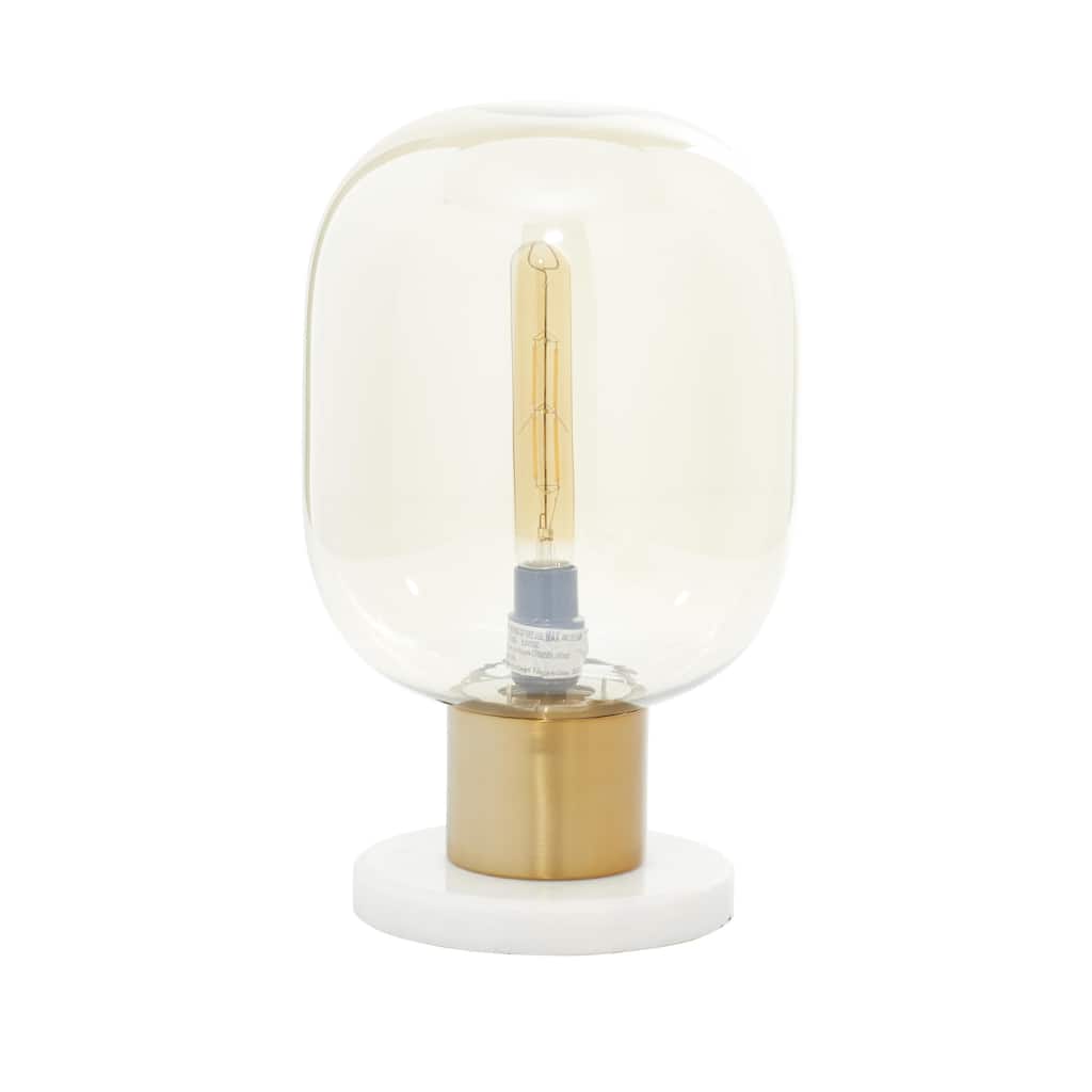 Metal Room Table Lamp with Clear Dome Shaped Shade and Marble Base - Gold - Roche River Decor