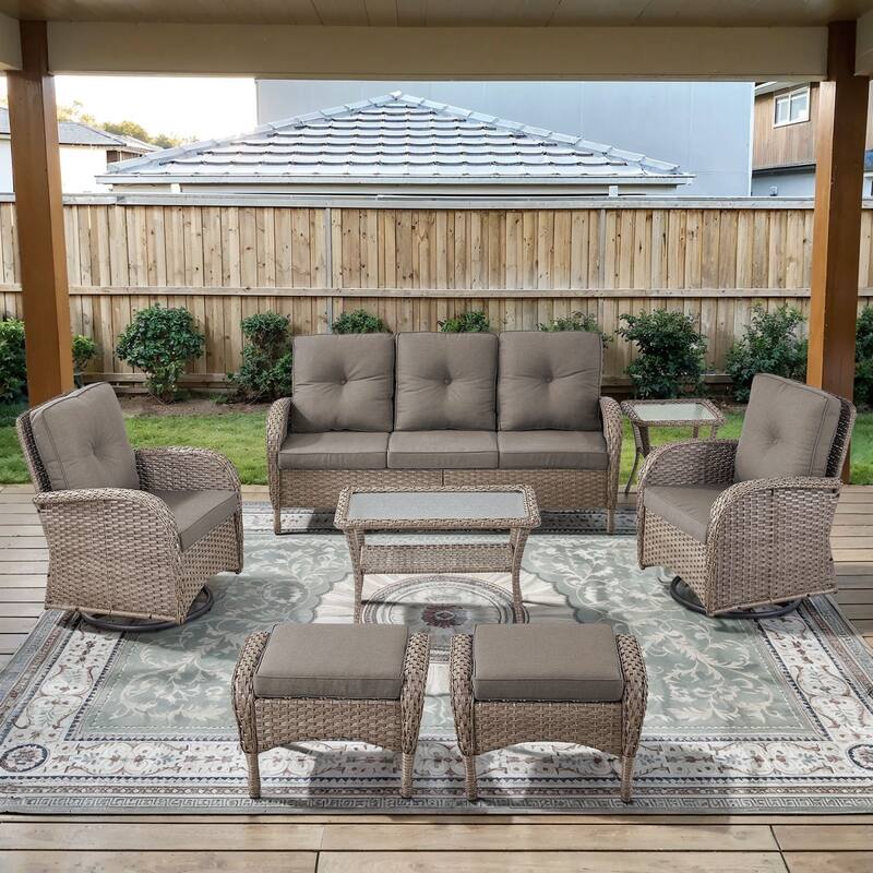 Gymojoy Outdoor Wicker Patio Furniture Sofa Chair Set Weather-Resistant - Grey Wicker / Grey Cusion - Sofa Set - included Swivel Chairs