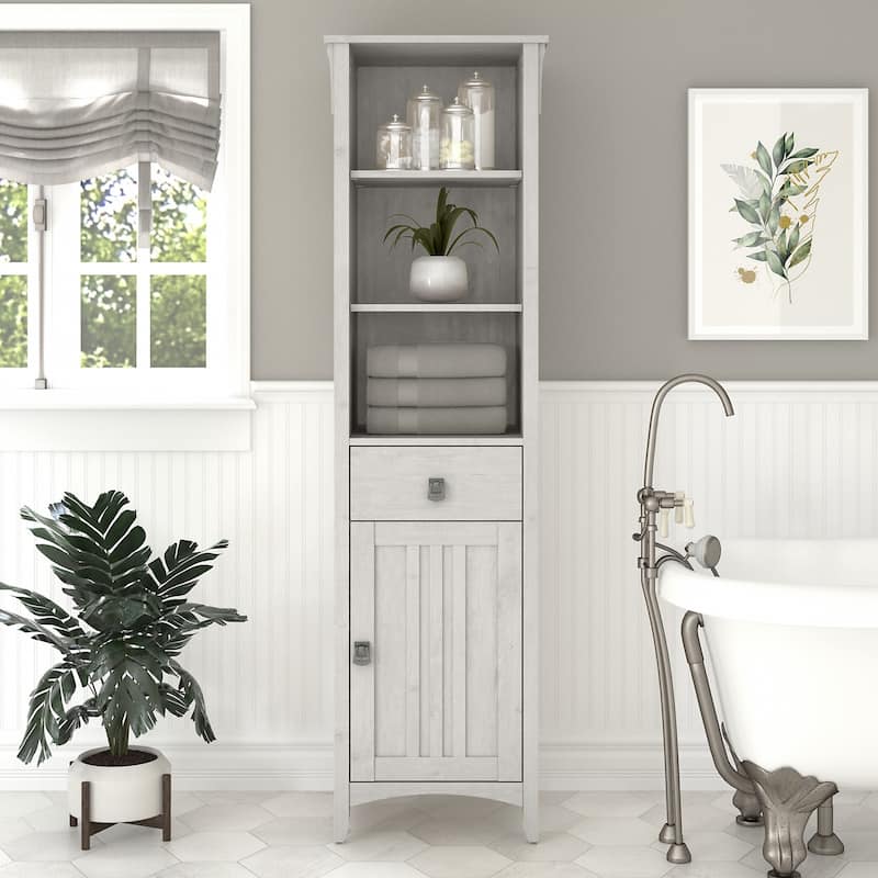 Salinas Tall Bathroom Storage Cabinet by Bush Furniture - Linen White Oak