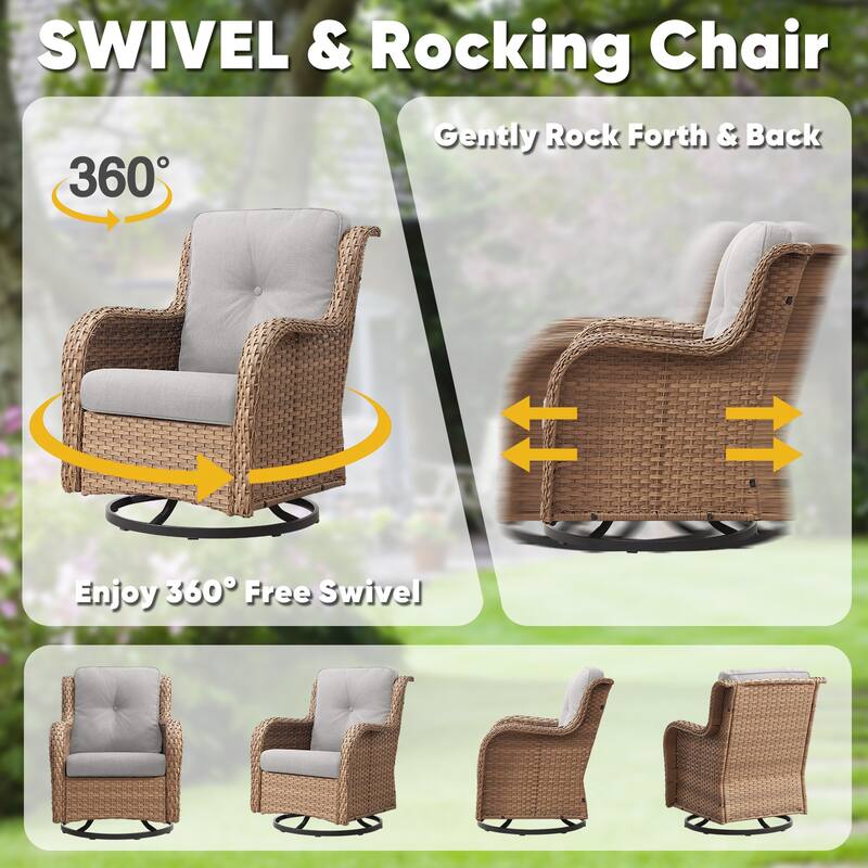 Gymojoy 3-Piece Rattan Wicker Rocking Swivel Chair Set with Table