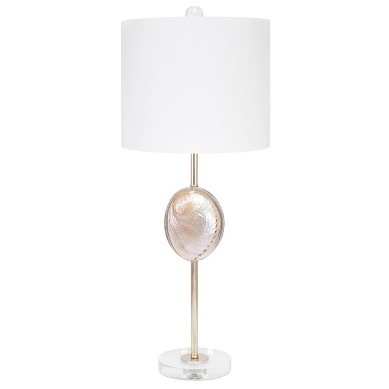 Eastport Natural Abalone Shell and Crystal Lamp with White Crisp Lamp Shade