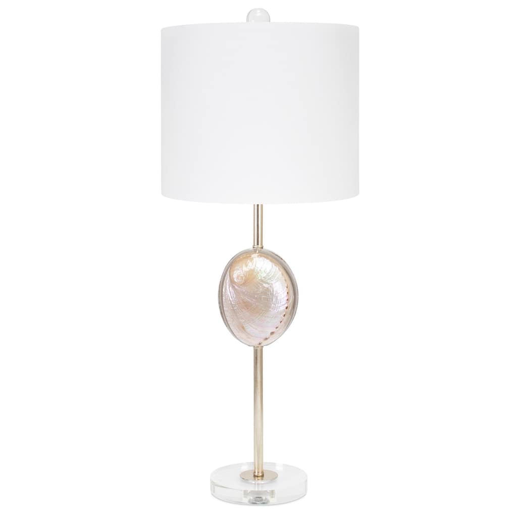 Eastport Natural Abalone Shell and Crystal Lamp with White Crisp Lamp Shade
