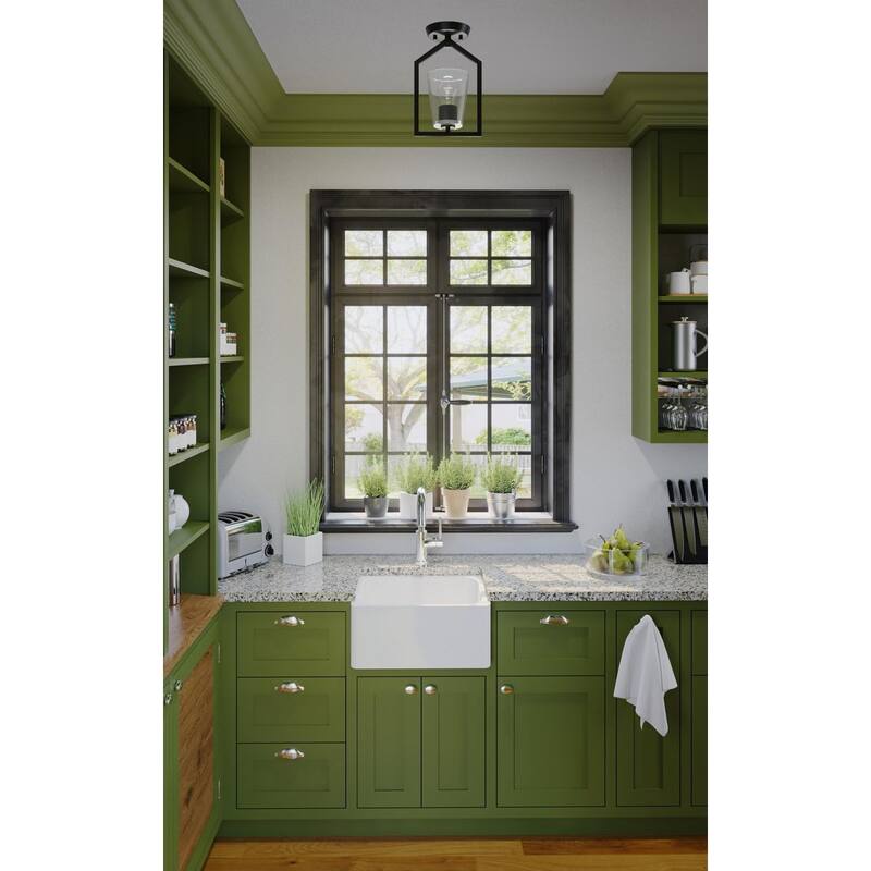Vertex Collection One-Light Matte Black Clear Glass Contemporary Semi-Flush Mount with - 7.37 in x 5 in x 11.62 in
