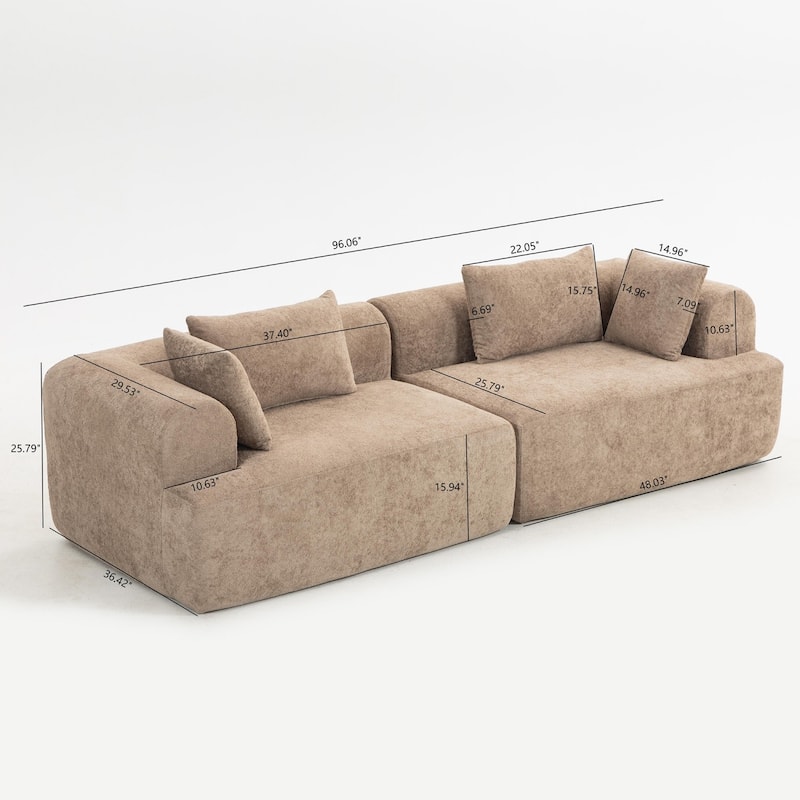 96" Boucle Fabric Sectional Sofa with Four Pillows, No Assembly Required