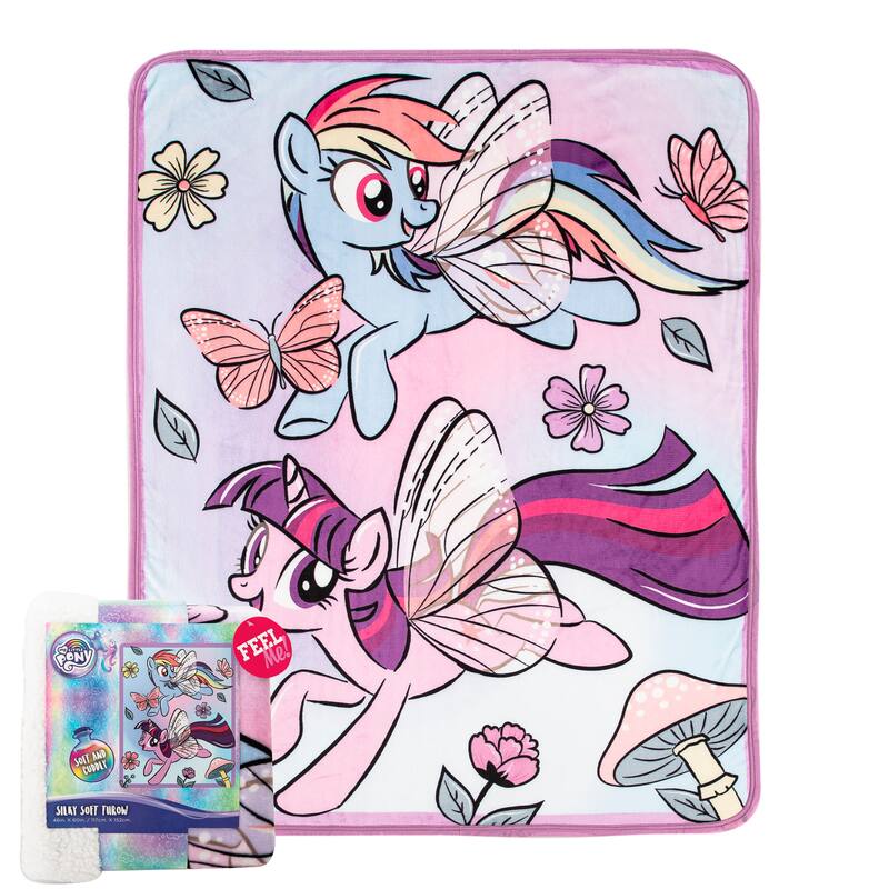 Hasbro My Little Pony Floral Flight Silk Touch Sherpa Throw Blanket