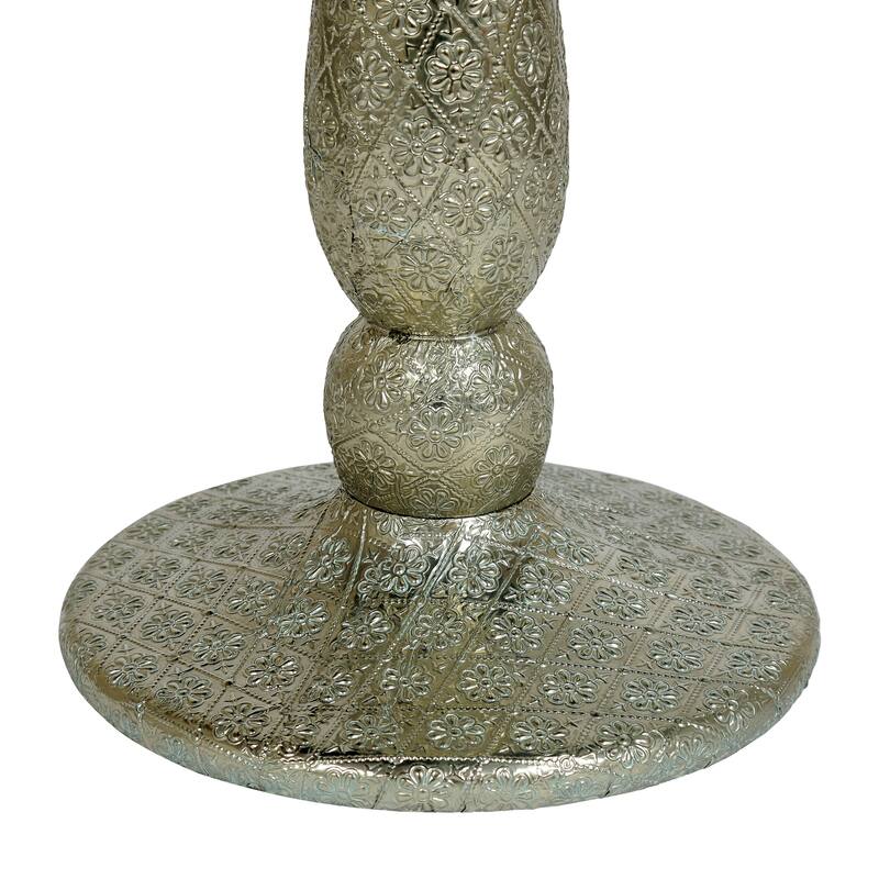 20" Boho Round Side Table with Turned Base and Iron Frames for Living Room or Bedroom